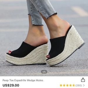 Peep Toe Espadrille Wedge Mules